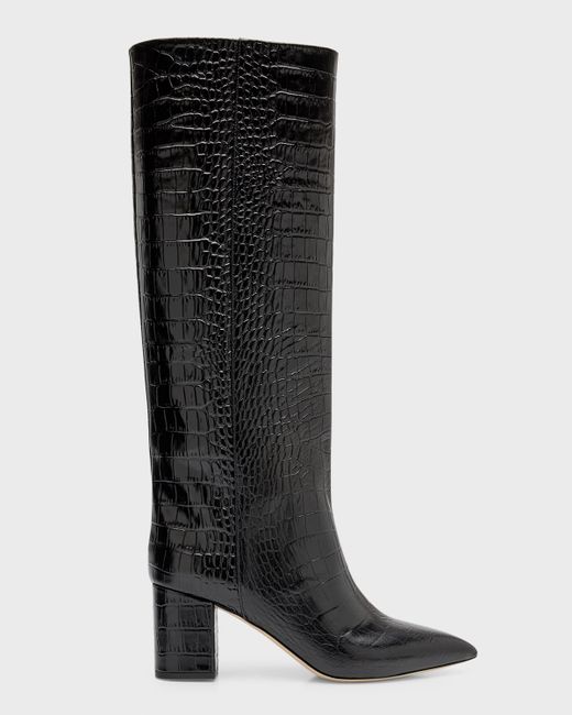 Paris Texas Anja Croco Block-Heel Knee Boots
