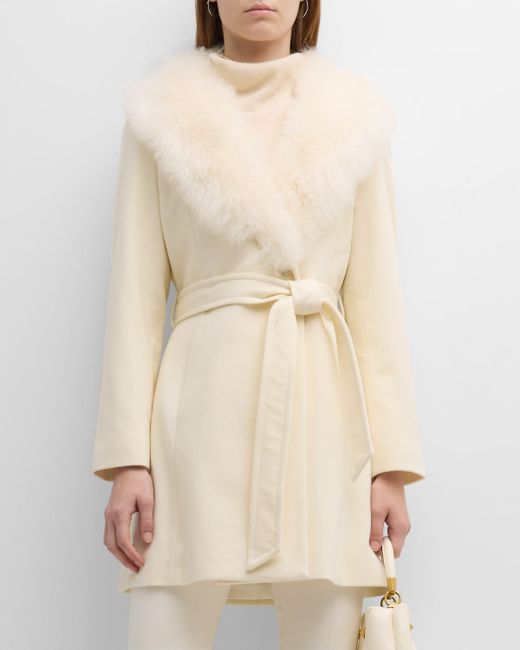 Sofia Cashmere Cashmere Blend Belted Wrap Coat with Shearling Collar