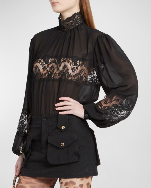 Dolce & Gabbana Georgette Silk Top with Lace Details