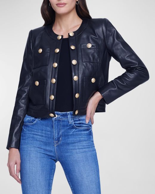 L'agence Jayde Collarless Leather Jacket