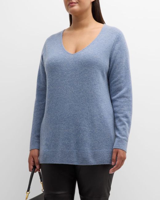 Neiman Marcus Cashmere Collection Plus Cashmere V-Neck Sweater