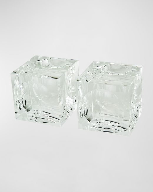 Tizo Clear Crystal Square Cube W/Moon Shaped-Cut Bookend Pair