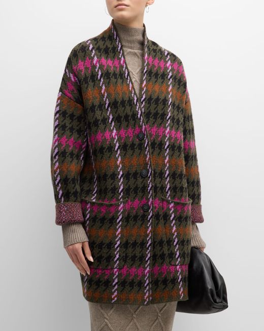 Naadam Luxe Houndstooth Jacquard Open-Front Coat