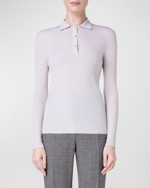 Akris Cashmere Blend Ribbed Knit Collared Pullover