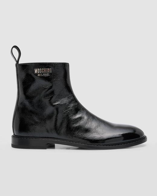 Moschino Textured Logo-Plate Ankle Boots