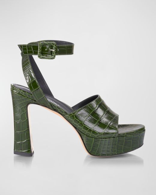 Marion Parke Gigi Croco Ankle-Strap Platform Sandals