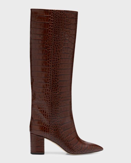 Paris Texas Anja Croco Block-Heel Knee Boots