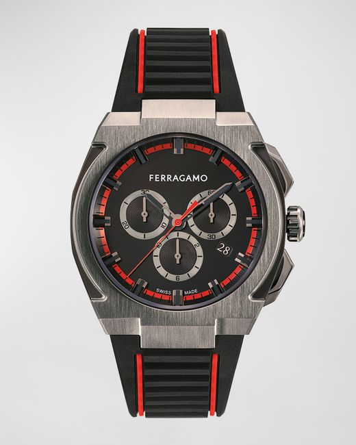 Ferragamo 43mm Supreme Chrono Watch with Polyurethane Strap Gunmetal
