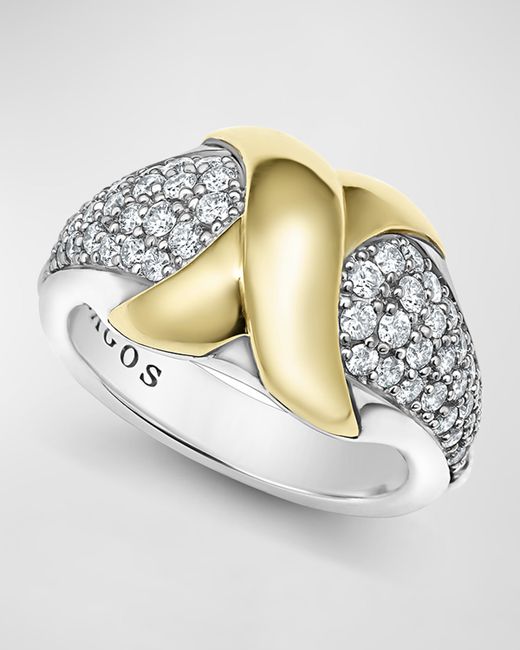 Lagos Embrace 18K Gold X and Sterling Diamond Ring