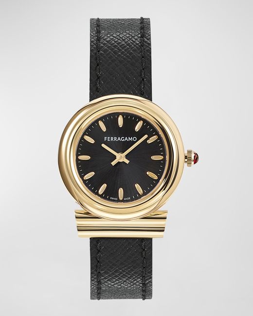 Ferragamo 28mm Gancini Watch with Leather Strap Black