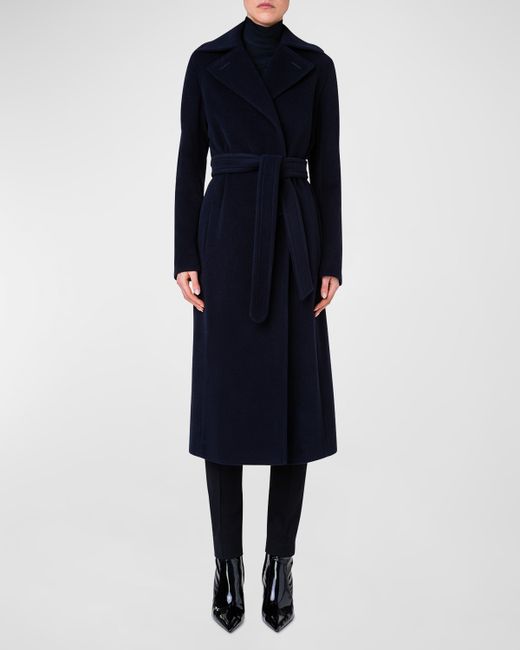 Akris Punto Belted Wool-Cashmere Long Coat