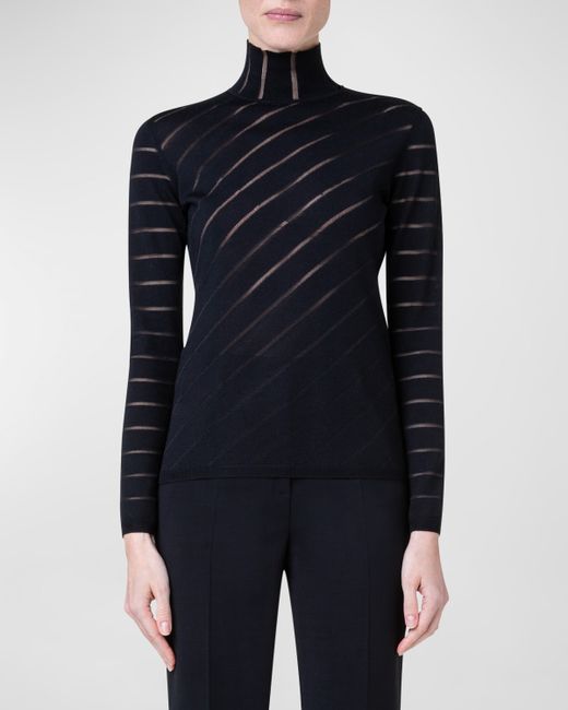 Akris Diagonal Stripe Fitted Mock-Neck Sweater