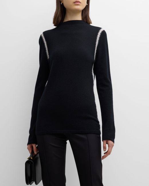 Neiman Marcus Cashmere Collection Cashmere Mock Neck Sweater with Whipstitch Detailing
