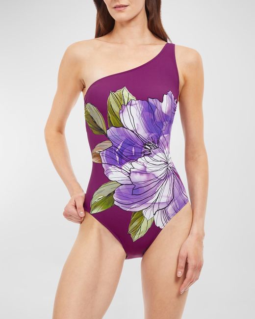 Gottex Wild Flower One-Shoulder One-Piece Swimsuit
