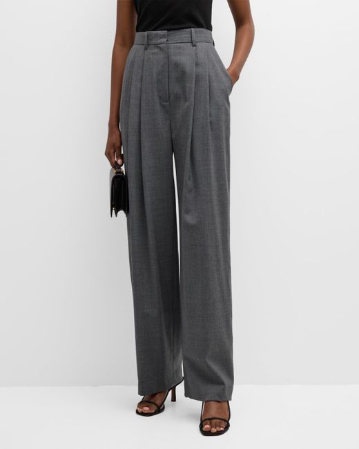 Salon 1884 Cecily Double-Pleated Wide-Leg Wool Pants