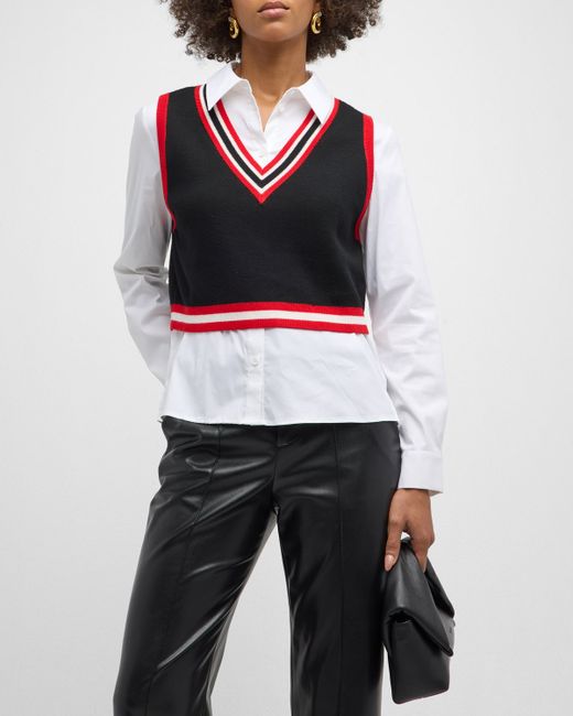 Alice + Olivia Orly Tipped Sweater Vest Combination Tunic