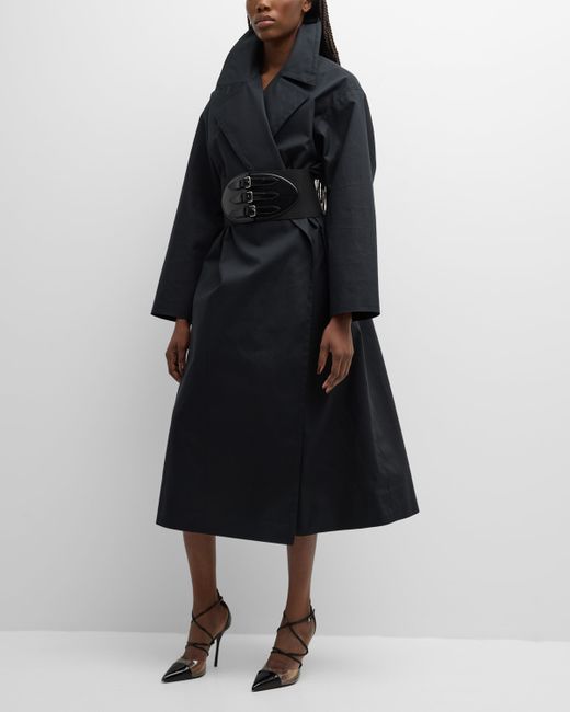 Alaïa Long Trench Coat with Leather Corset Belt