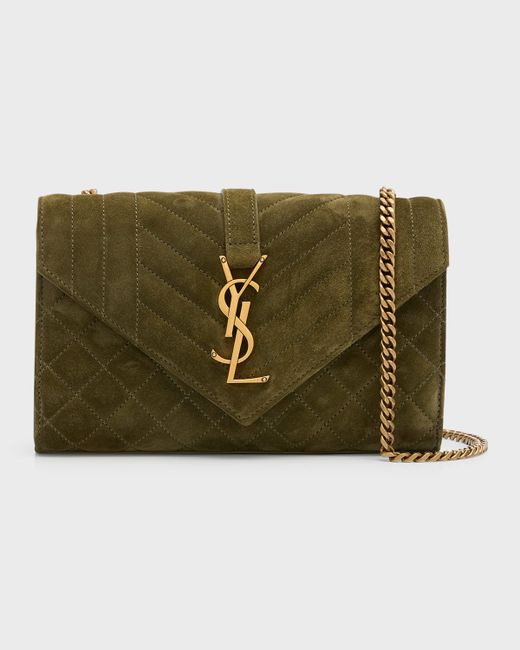 Saint Laurent Small YSL Quilted Suede Chain Shoulder Bag
