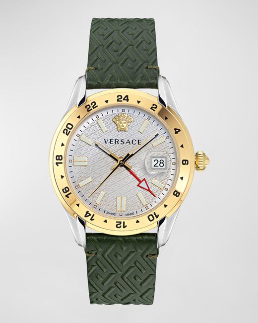 Versace Greca Time Leather Watch with Two-Tone Case 41mm