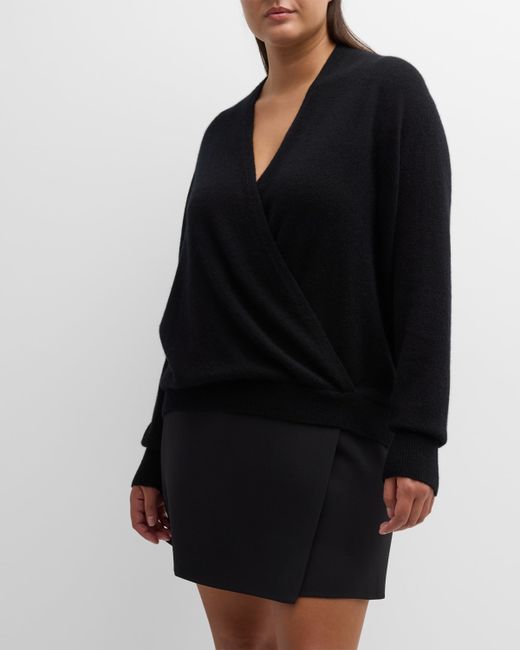 Neiman Marcus Cashmere Collection Plus Cashmere Faux Wrap Sweater