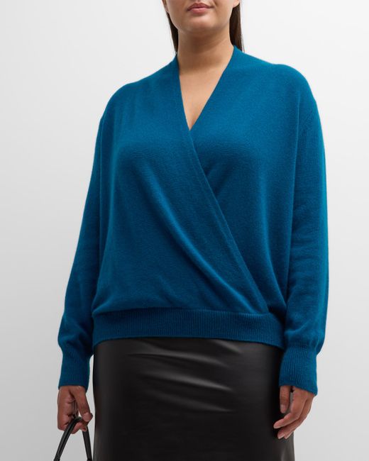Neiman Marcus Cashmere Collection Plus Cashmere Faux Wrap Sweater