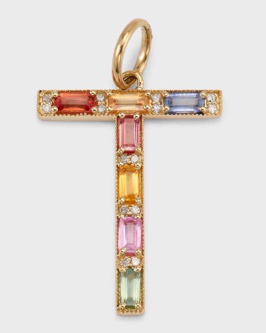 Kastel Jewelry Initial T Pendant with Sapphires and Diamonds