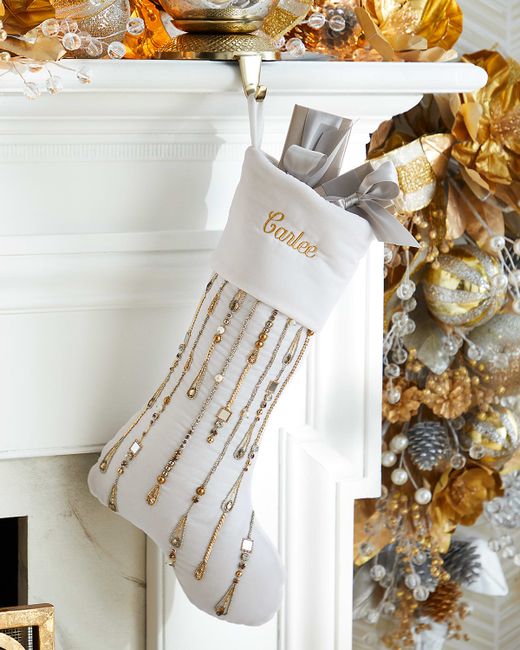 Neiman Marcus Gold Draping Crystal Christmas Stocking