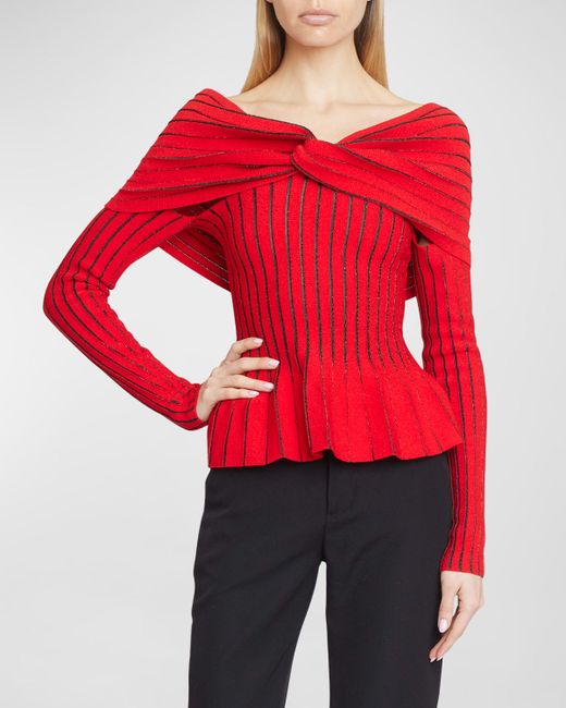 Balmain Off-Shoulder Knit Top with Knotted Detail