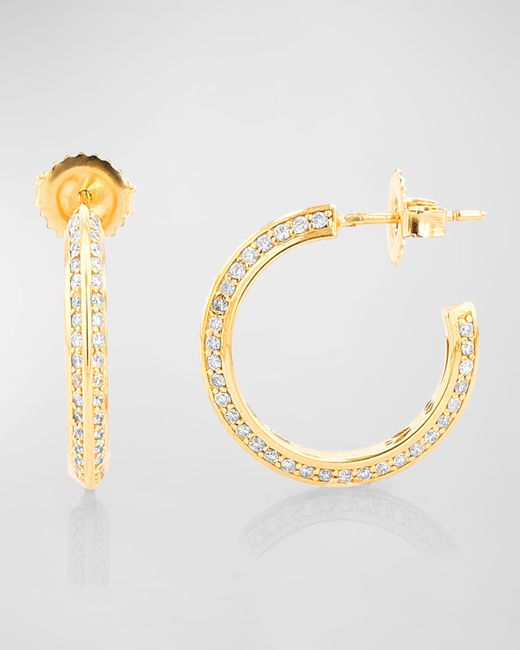 Sheryl Lowe 14k Gold Knife Edge Diamond and Icon Gallery Hoop Earrings