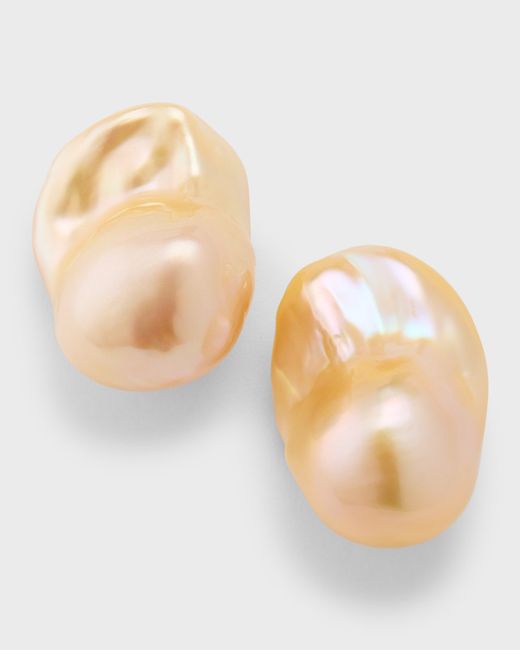 Margo Morrison White Baroque Pearl Earrings in 14k Yellow Gold Posts