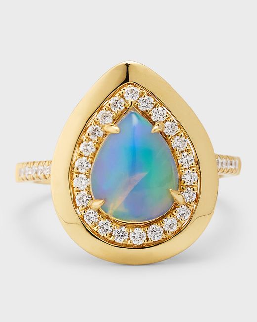 David Kord 18K Gold Ring with Pear Shape Opal and Diamonds 7