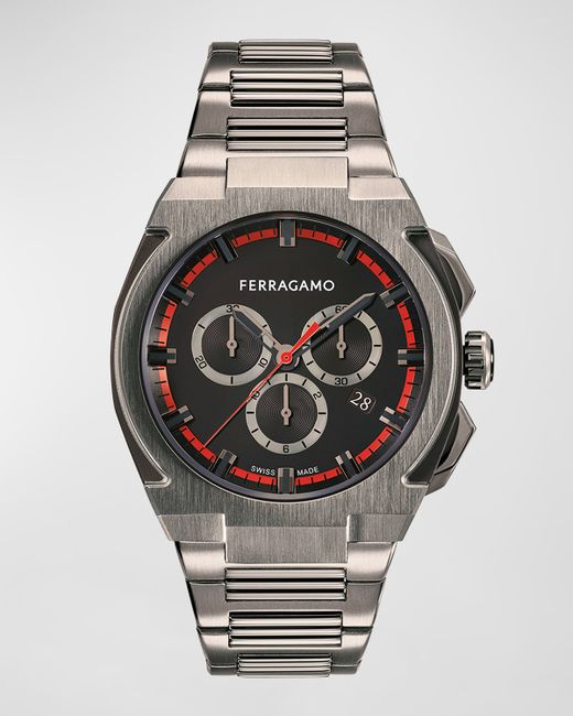Ferragamo 43mm Supreme Chrono Watch with Bracelet Strap Gunmetal