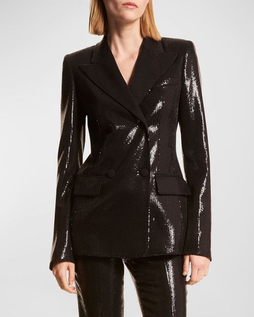 Michael Kors Collection Sequin Embellished Double-Breasted Tuxedo Jacket