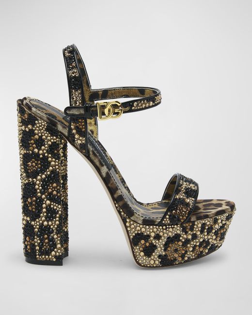 Dolce & Gabbana Keira Beaded Leopard Platform Sandals