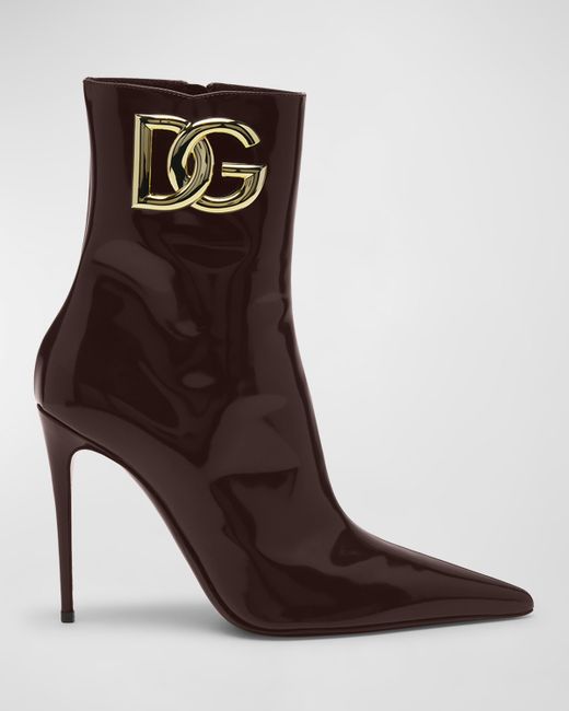 Dolce & Gabbana DG Medallion Patent Stiletto Booties