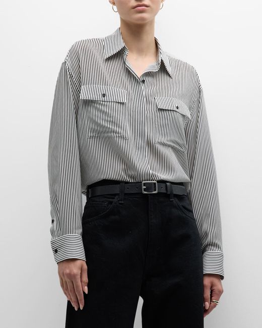 Nili Lotan Ellias Silk Stripe Long-Sleeve Shirt