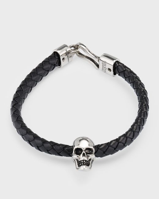 Alexander McQueen Braided Leather Skull Bracelet