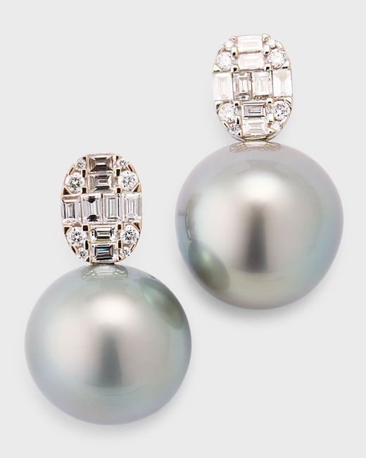 Pearls By Shari 18k Gold Diamond and Tahitian Pearl Earrings