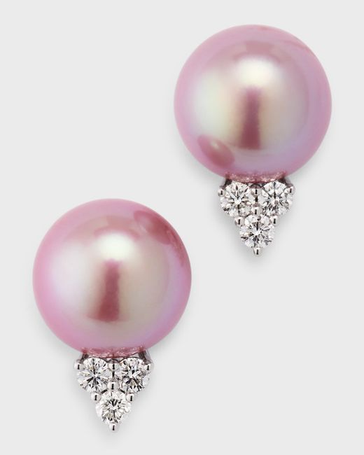 Pearls By Shari 18k White Gold Kasumiga Pearl and Diamond Earrings