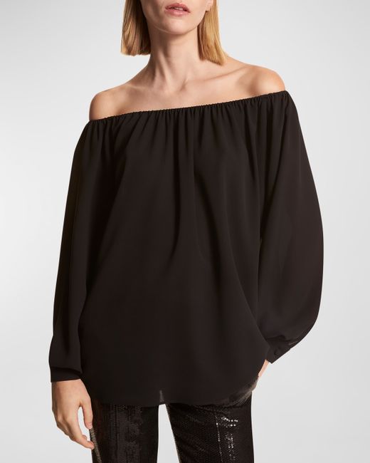 Michael Kors Collection Off-The-Shoulder Long-Sleeve Silk Top