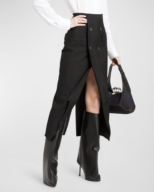 Alexander McQueen Wool Blazer-Inspired Pencil Skirt with Lapel Hem