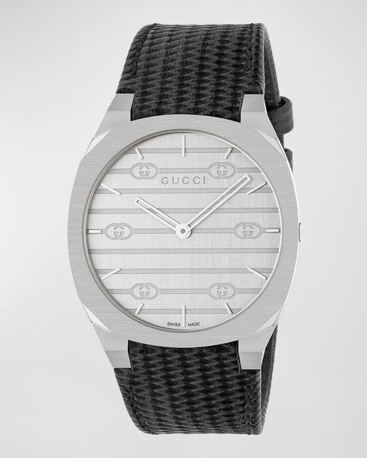 Gucci 25H Leather-Strap Watch 38mm