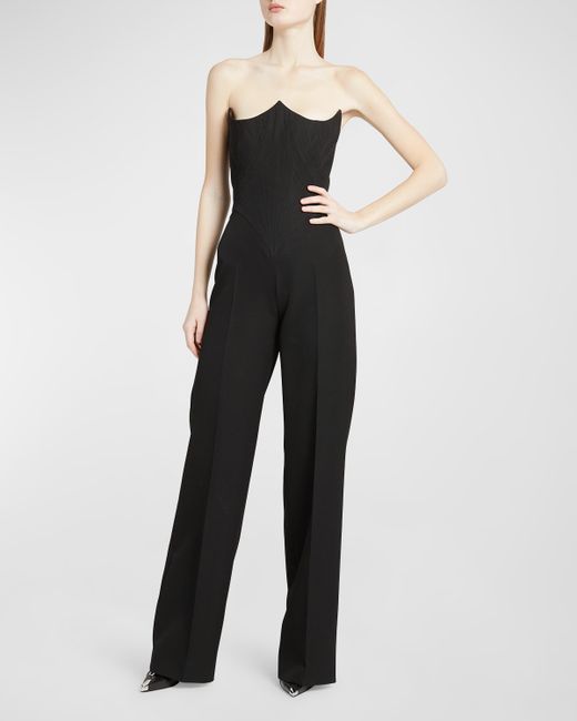Alexander McQueen Strapless Tailored Jumpsuit with Lace-Up Back