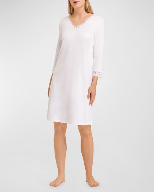 Hanro Moments Lace-Trim Cotton Nightgown