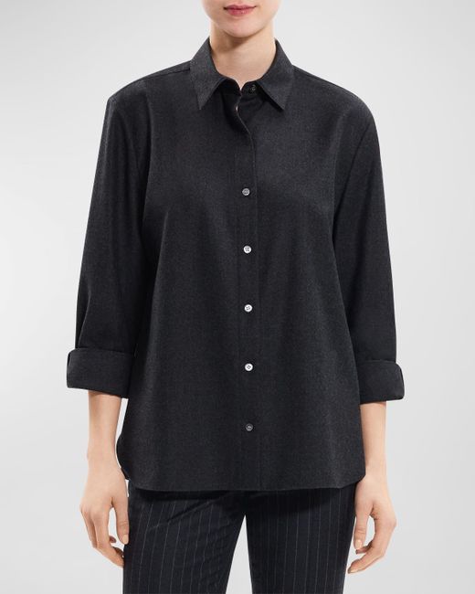 Theory Classic Cotton Flannel Button-Front Shirt