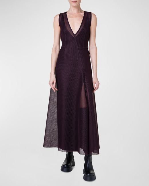 Akris Semi-Sheer Techno Grid Mesh Maxi Dress with Included Slip