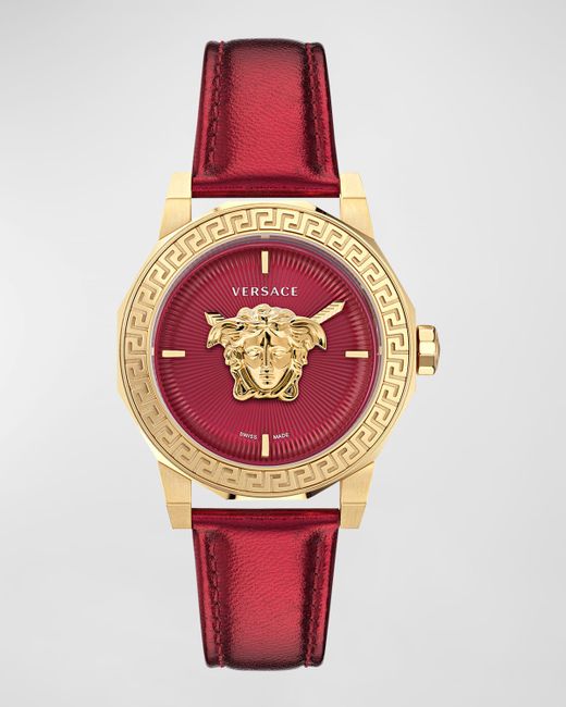 Versace 38mm Medusa Deco Watch with Leather Strap Red