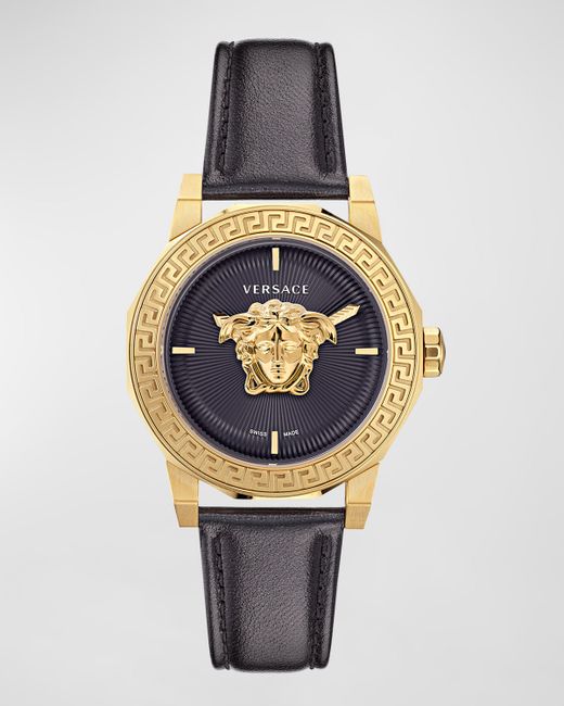 Versace 38mm Medusa Deco Watch with Leather Strap Black