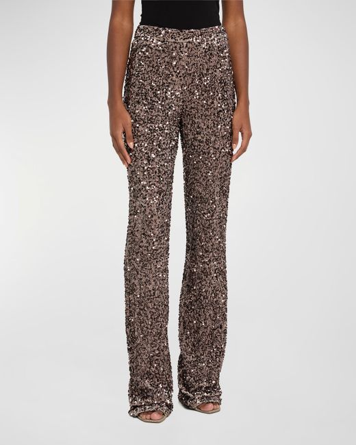 Badgley Mischka Collection High-Rise Boot-Cut Sequin Pants