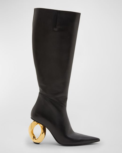 J.W.Anderson Leather Chain-Heel Knee Boots